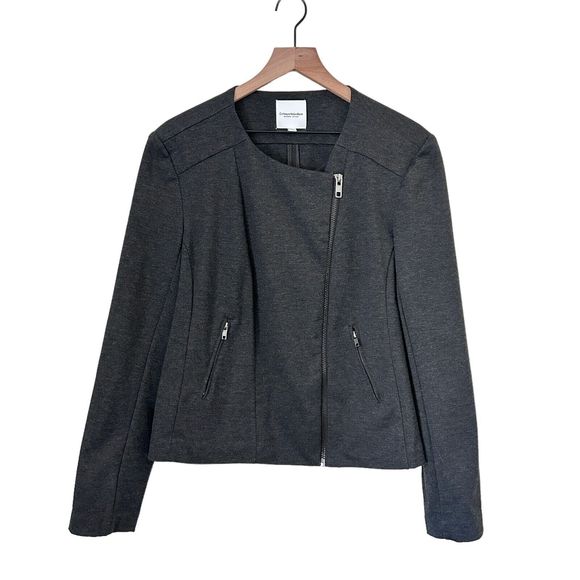 Catherine Malandrino Moto Jacket Size XXL Gray Knit Asymmetric Zipper Layering - Picture 1 of 8